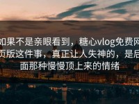 如果不是亲眼看到，糖心vlog免费网页版这件事，真正让人失神的，是后面那种慢慢顶上来的情绪