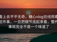 看上去平平无奇，糖心vlog在线观看这件事，一旦把细节连起来看，整件事就完全不是一个味道了