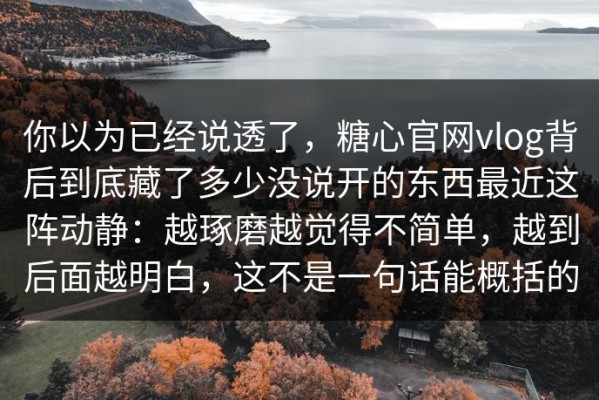 你以为已经说透了，糖心官网vlog背后到底藏了多少没说开的东西最近这阵动静：越琢磨越觉得不简单，越到后面越明白，这不是一句话能概括的