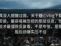 真没人提醒过我，关于糖心vlog下载安装，最容易被忽视的那层信息，恰恰才最值得反复看，不是夸张，是那股后劲确实压不住