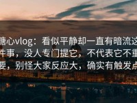糖心vlog：看似平静却一直有暗流这件事，没人专门提它，不代表它不重要，别怪大家反应大，确实有触发点