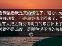 看到最后我是真的愣住了，糖心vlog在线观看，不是单纯热度回来了，而是有人把之前没讲明白的东西补上了，关键不是热度，是那种说不清的拉扯感