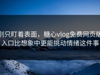 别只盯着表面，糖心vlog免费网页版入口比想象中更能挑动情绪这件事