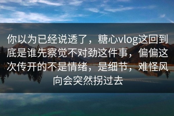 你以为已经说透了，糖心vlog这回到底是谁先察觉不对劲这件事，偏偏这次传开的不是情绪，是细节，难怪风向会突然拐过去