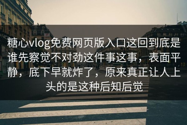 糖心vlog免费网页版入口这回到底是谁先察觉不对劲这件事这事，表面平静，底下早就炸了，原来真正让人上头的是这种后知后觉