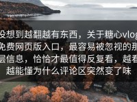 没想到越翻越有东西，关于糖心vlog免费网页版入口，最容易被忽视的那层信息，恰恰才最值得反复看，越看越能懂为什么评论区突然变了味