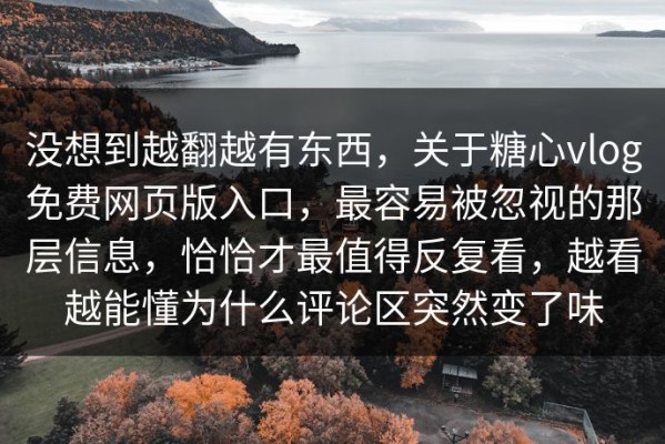 没想到越翻越有东西，关于糖心vlog免费网页版入口，最容易被忽视的那层信息，恰恰才最值得反复看，越看越能懂为什么评论区突然变了味