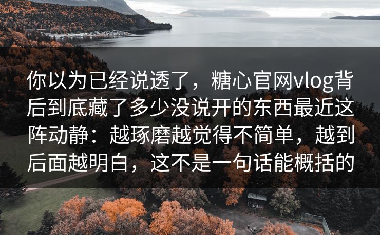 你以为已经说透了，糖心官网vlog背后到底藏了多少没说开的东西最近这阵动静：越琢磨越觉得不简单，越到后面越明白，这不是一句话能概括的
