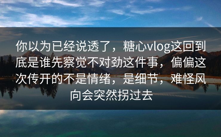 你以为已经说透了，糖心vlog这回到底是谁先察觉不对劲这件事，偏偏这次传开的不是情绪，是细节，难怪风向会突然拐过去